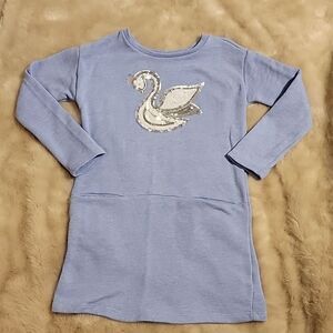 GYMBOREE PERIWINKLE BLUE REVERSE SEQUINED SWAN LONG-SLEEVE DRESS, SIZE 7-8